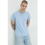 Kratka majica Tommy Jeans moški - modra. Kratka majica iz kolekcije Tommy Jeans. Model izdelan iz tanke, elastične pletenine.