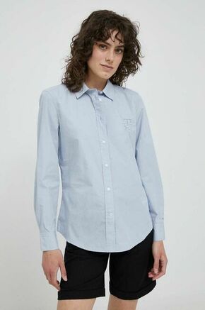 Bombažna srajca Tommy Hilfiger ženska - modra. Srajca iz kolekcije Tommy Hilfiger. Model izdelan iz enobarvne tkanine. Izjemno udoben material.