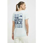 Bombažna kratka majica The North Face ženska, NF0A87EHO0R1 - modra. Kratka majica iz kolekcije The North Face, izdelana iz pletenine s potiskom. Model iz zračne bombažne tkanine.