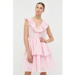Obleka Custommade roza barva - roza. Obleka iz kolekcije Custommade. Nabran model, izdelan iz enobarvne tkanine.