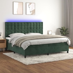 Box spring postelja z vzmetnico LED tem. zelena 200x200cm žamet - vidaXL - Zelena - 93