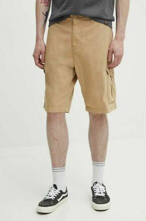 Bombažne kratke hlače Quiksilver rjava barva - bež. Kratke hlače iz kolekcije Quiksilver. Model izdelan iz gladke tkanine. Model iz izjemno udobne bombažne tkanine