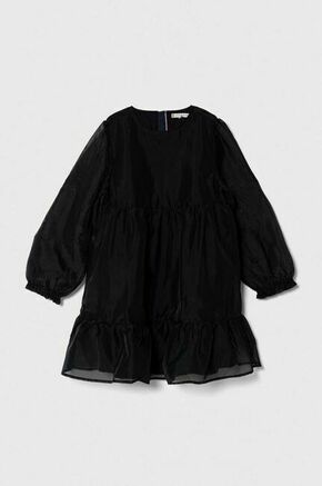 Otroška obleka Tommy Hilfiger črna barva - črna. Otroški obleka iz kolekcije Tommy Hilfiger. Model izdelan iz enobarvne tkanine. Poliester zagotavlja večjo odpornost na gubanje.