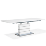 Beliani Zložljiva bela jedilna miza s podstavkom iz nerjavečega jekla 180/220 x 90 cm HAMLER