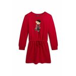 Otroška obleka Polo Ralph Lauren rdeča barva - rdeča. Otroški obleka iz kolekcije Polo Ralph Lauren. Nabran model, izdelan iz pletenine s potiskom.