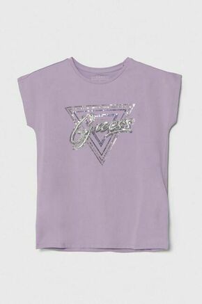 Otroška kratka majica Guess vijolična barva - vijolična. Otroške kratka majica iz kolekcije Guess. Model izdelan iz tanke