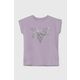 Otroška kratka majica Guess vijolična barva - vijolična. Otroške kratka majica iz kolekcije Guess. Model izdelan iz tanke, elastične pletenine. Model iz zračne tkanine z visoko vsebnostjo bombaža.