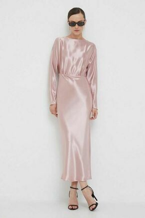 Obleka Calvin Klein roza barva - roza. Obleka iz kolekcije Calvin Klein. Model izdelan iz enobarvne tkanine. Zaradi vsebnosti poliestra je tkanina bolj odporna na gubanje.
