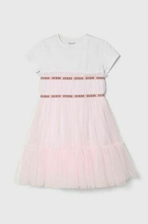 Otroška obleka Guess roza barva - roza. Otroški obleka iz kolekcije Guess. Model izdelan iz kombinacija dveh različnih materialov. Izrazit model za posebne priložnosti.