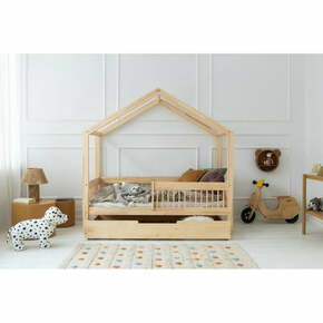 Otroška postelja iz masivnega bora v obliki hiške/z dodatnim ležiščem s prostorom za shranjevanje 140x200 cm v naravni barvi Mila RMW – Adeko