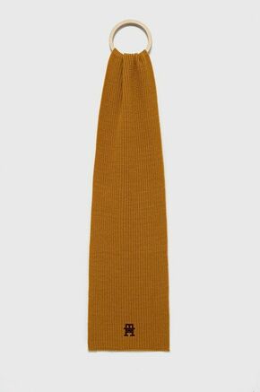 Volnen šal Tommy Hilfiger rumena barva - rumena. Šal iz kolekcije Tommy Hilfiger. Model izdelan iz enobarvne pletenine.
