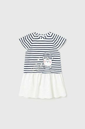 Obleka za dojenčka Mayoral mornarsko modra barva - mornarsko modra. Obleka za dojenčke iz kolekcije Mayoral. Nabran model izdelan iz vzorčaste pletenine.