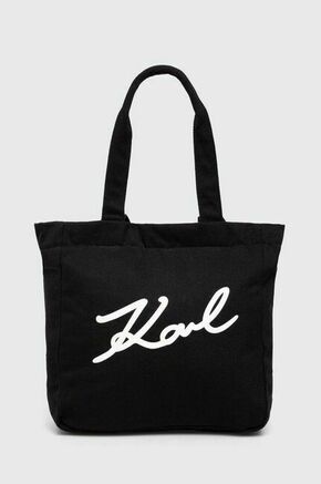 Bombažna torba Karl Lagerfeld črna barva - črna. Velika nakupovalna torbica iz kolekcije Karl Lagerfeld. Model na zapenjanje