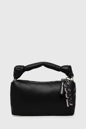 Usnjena torbica Karl Lagerfeld črna barva - črna. Srednje velika torbica iz kolekcije Karl Lagerfeld. na zapenjanje