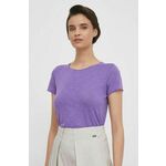 Kratka majica Sisley ženski, vijolična barva - vijolična. Kratka majica iz kolekcije Sisley, izdelana iz tanke, elastične pletenine. Model iz zračne tkanine z visoko vsebnostjo bombaža.