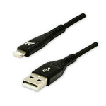 Logo Kabel USB (2.0), USB A moški - Apple Lightning moški, 2 m, certifikat MFi, 5 V/2,4 A, črn, škatla, najlonski oplet, aluminij