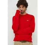 Volnen pulover Lacoste moški, rdeča barva - rdeča. Pulover iz kolekcije Lacoste. Model izdelan iz srednje debele pletenine. Zaradi svoje visoke termoregulacijske sposobnosti vam volna pomaga ohranjati toploto, ko je hladno, in svežino, ko je toplo.