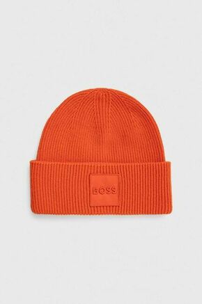 Kapa s primesjo volne BOSS oranžna barva - oranžna. Kapa iz kolekcije BOSS. Model izdelan iz debele pletenine.
