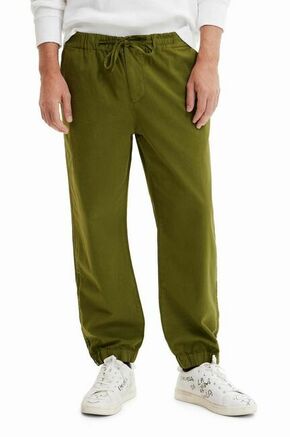 Bombažne hlače Desigual zelena barva - zelena. Hlače iz kolekcije Desigual. Model izdelan iz enobarvnega materiala.