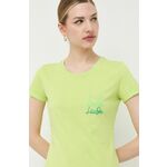 Bombažna kratka majica Liu Jo zelena barva - zelena. Kratka majica iz kolekcije Liu Jo. Model izdelan iz pletenine. Izjemno udoben material, izdelan iz naravnih vlaken.