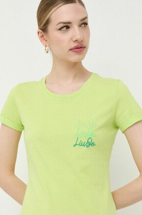 Bombažna kratka majica Liu Jo zelena barva - zelena. Kratka majica iz kolekcije Liu Jo. Model izdelan iz pletenine. Izjemno udoben material
