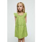Otroška bombažna obleka Mayoral zelena barva - zelena. Obleka iz kolekcije Mayoral. Model izdelan iz enobarvnega materiala. Model iz izjemno udobne bombažne tkanine.