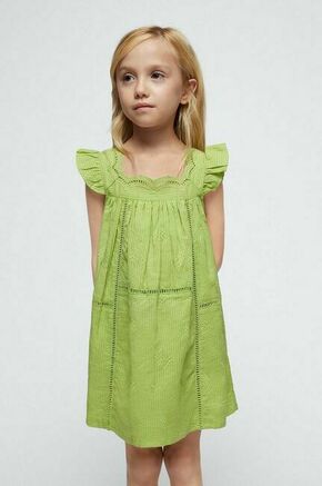 Otroška bombažna obleka Mayoral zelena barva - zelena. Obleka iz kolekcije Mayoral. Model izdelan iz enobarvnega materiala. Model iz izjemno udobne bombažne tkanine.