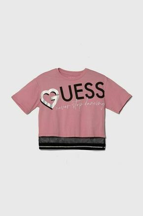 Otroška kratka majica Guess roza barva - roza. Otroške Ohlapna kratka majica iz kolekcije Guess. Model izdelan iz tanke
