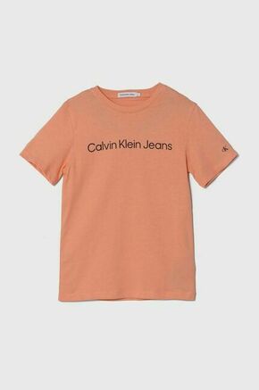 Otroška bombažna kratka majica Calvin Klein Jeans oranžna barva - oranžna. Otroške kratka majica iz kolekcije Calvin Klein Jeans