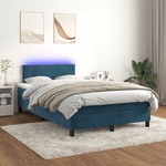 shumee Box spring postelja z vzmetnico LED temno modra 120x200cm žamet
