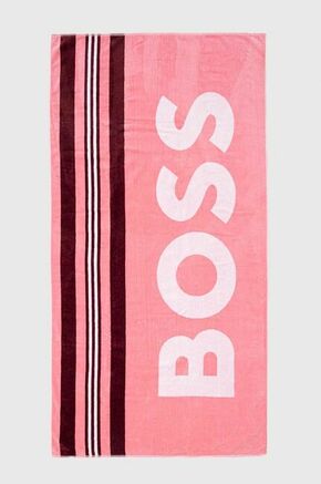 Bombažna brisača BOSS roza barva - roza. Velika Brisača iz kolekcije BOSS. Model izdelan iz vzorčastega materiala.