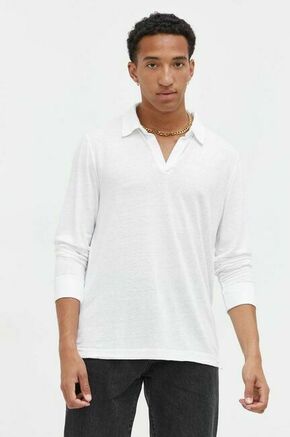 Lanena srajca z dolgimi rokavi Abercrombie &amp; Fitch bela barva - bela. Majica z dolgimi rokavi iz kolekcije Abercrombie &amp; Fitch. Model izdelan iz tanke