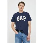 Bombažna kratka majica GAP mornarsko modra barva - mornarsko modra. Kratka majica iz kolekcije GAP. Model izdelan iz pletenine s potiskom. Lahek in udoben model, idealen za vsakodnevno nošenje.
