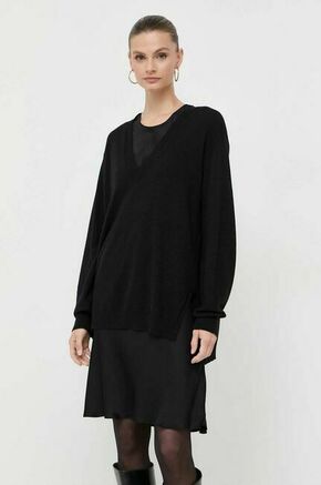 Obleka in pulover Twinset črna barva - črna. Obleka in pulover iz kolekcije Twinset. Model izdelan iz kombinacija dveh različnih materialov. Visoka vsebnost volne zagotavlja zaščito pred mrazom