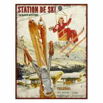 Kovinska stenska dekoracija Antic Line Station de Ski, 25 x 33 cm