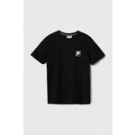 Otroška bombažna kratka majica Fila BEUTELSBACH črna barva - črna. Otroška kratka majica iz kolekcije Fila, izdelana iz pletenine s potiskom. Model iz izjemno udobne bombažne tkanine.