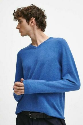 Bombažen pulover Medicine moški - modra. Pulover iz kolekcije Medicine. Model z V izrezom