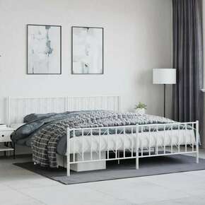 Shumee Kovinski posteljni okvir z vzglavjem in vznožjem bel 200x200 cm