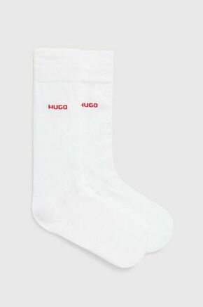 Nogavice HUGO 2-pack moški - bela. Visoke nogavice iz kolekcije HUGO. Model izdelan iz elastičnega materiala. V kompletu sta dva para.