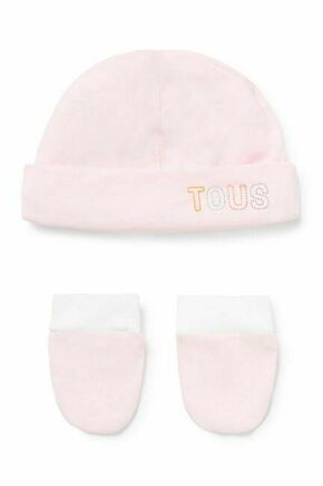 Otroška kapa in rokavice Tous roza barva - roza. Otroški kapa iz kolekcije Tous. Model izdelan iz enobarvne pletenine. Model ima priložene rokavice.