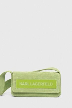 Torbica iz semiša Karl Lagerfeld ICON K MD FLAP SHB SUEDE zelena barva - zelena. Majhna torbica iz kolekcije Karl Lagerfeld. Model na zapenjanje