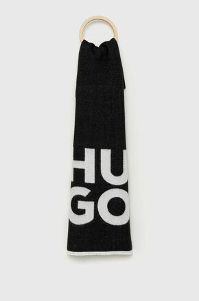 Volnen šal HUGO črna barva - črna. Šal iz kolekcije HUGO. Model izdelan iz volnene pletenine.