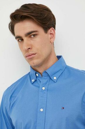 Bombažna srajca Tommy Hilfiger moška - modra. Srajca iz kolekcije Tommy Hilfiger