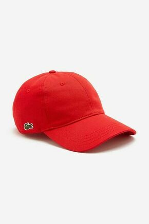 Bombažna bejzbolska kapa Lacoste rdeča barva - rdeča. Kapa s šiltom vrste baseball iz kolekcije Lacoste. Model izdelan iz enobarvnega materiala.