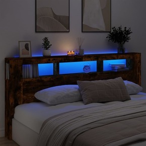 VidaXL LED posteljno vzglavje dimljen hrast 220x18