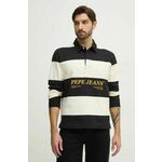 Bombažna majica z dolgimi rokavi Pepe Jeans BRANDON črna barva, PM542230 - črna. Majica z dolgimi rokavi iz kolekcije Pepe Jeans. Model izdelan iz vzorčaste pletenine. Model iz izjemno udobne bombažne tkanine.