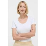 Kratka majica HUGO 2-pack ženski, bela barva - bela. Kratka majica iz kolekcije HUGO, izdelana iz enobarvne pletenine. Model iz izjemno udobne tkanine z visoko vsebnostjo bombaža.