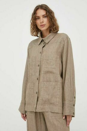 Lanena srajca Herskind Donna rjava barva - rjava. Srajca iz kolekcije Herskind