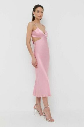Obleka Bardot roza barva - roza. Obleka iz kolekcije Bardot. Model izdelan iz enobarvnega materiala. Izrazit model za posebne priložnosti.