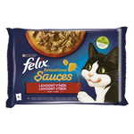 Felix Sensations hrana za mačke s puranom in jagnjetino v okusni omaki, 12 (4x85 g)